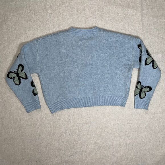Debut - Blue Jacquard Butterfly Crew Neck Cropped Sweater - Medium - Picture 4 of 9